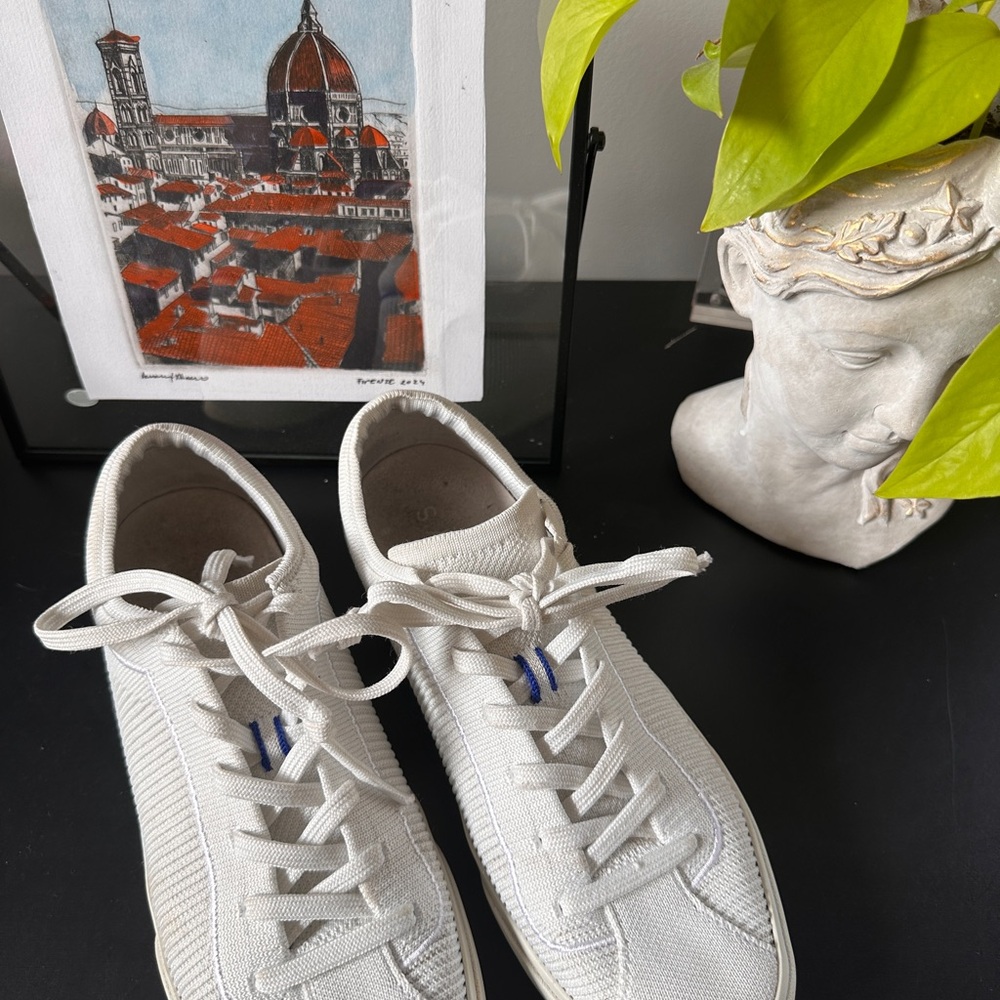 Rothy's White and Blue Sneakers Classic Design